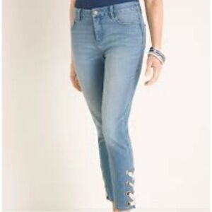 Chicos Women Sz 00 US 2 So Slimming Lace-Up Hem Girlfriend Slim Leg Ankle Jeans